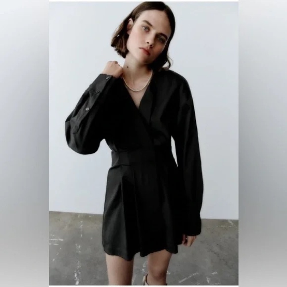Zara Black Box Pleat Mini Dress Size xs